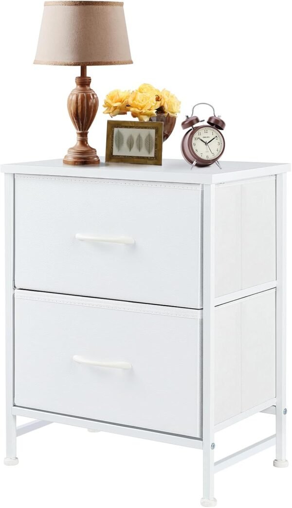 Nightstand with 2 Drawers, Bedside Table Small Dresser with Removable Fabric Bins, Night Stand, Bedside Furniture, End Table with Fabric Bins for Bedroom, Nursery, Closet, Living Room