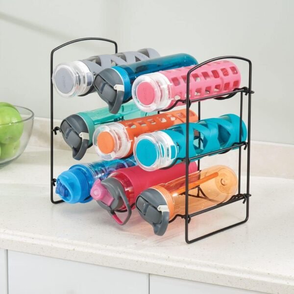 mDesign Metal Wire Free-Standing Water Bottle Rack - Storage Organizer for Kitchen Countertops, Matte Black - Image 3