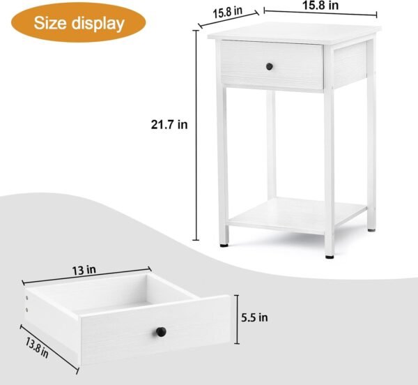 Ecoprsio Nightstand White End Table Side Table with Drawer and Storage Shelf Wood Night Stand Modern Bedside Table for Bedroom, Living Room, Sofa Couch, Hall, Easy Assembly, White - Image 3