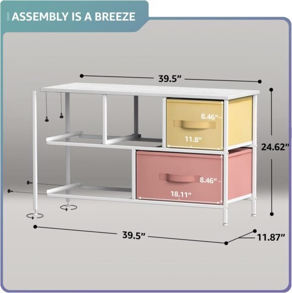 Sorbus Pastel TV Stand with 5 Drawers + 11 Inch Pastel Cube Storage Bins (6 Pack) Bundle - Matching Set - Storage Unit Organizers for Clothing - Bedroom, Closet, Office Organization - Image 3