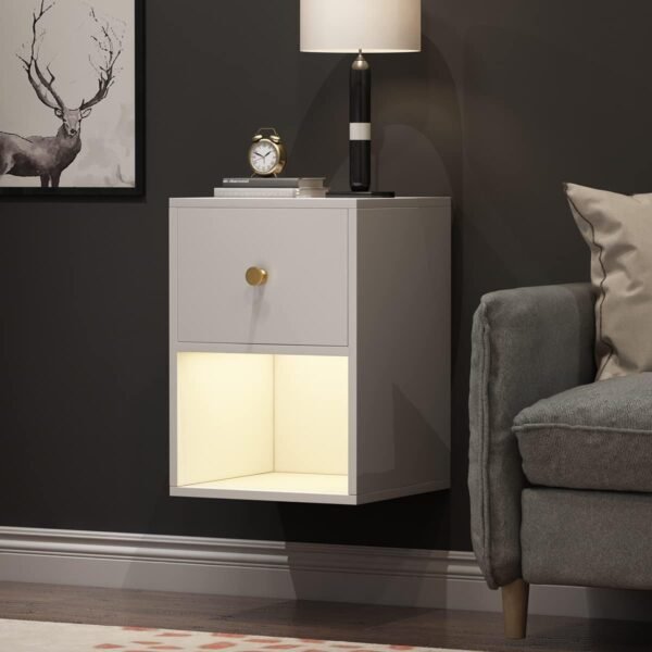 Floating Nightstand with Motion Sensor Light Wall Mounted Shelf with Drawer and Open Storage Shelf - Image 8