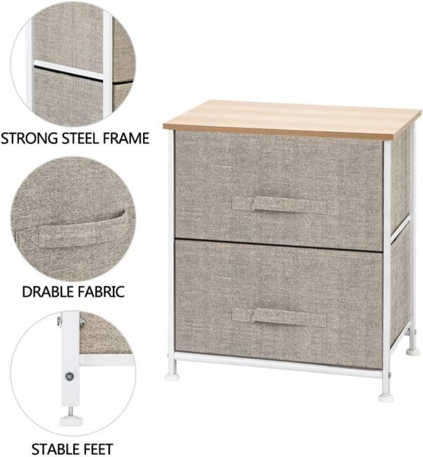 Mytunes Nightstand with 2 Drawers, Bedside End Table Storage Tower Dresser Chest Organizer for Home, Bedroom, Living Room, Office, College Dorm (Steel Frame, Wood Top, 20 inch) (Natural) - Image 4