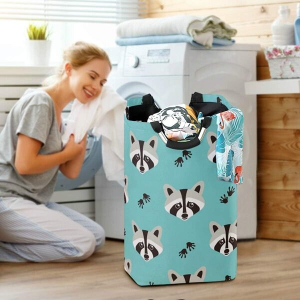Animal Cute Raccoon Laundry Basket Collapsible Laundry Hamper Bag Oxford Fabric Laundry Bin Large Storage Basket with Handles for Kid Room Toy Bin Bathroom Clothing Organizer Nursey Hamper - Image 6