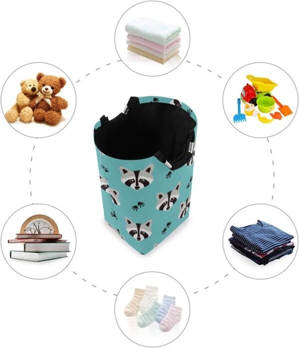 Animal Cute Raccoon Laundry Basket Collapsible Laundry Hamper Bag Oxford Fabric Laundry Bin Large Storage Basket with Handles for Kid Room Toy Bin Bathroom Clothing Organizer Nursey Hamper - Image 4
