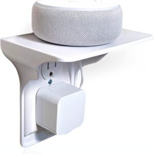 Storage Theory Power Perch Wall Outlet Shelf (White 1pk) – Smart Home Organization Bedroom, Space Saving Bathroom Organization for Toothbrushes, Speakers, Echo, and Cell Phones. Easy Installation.
