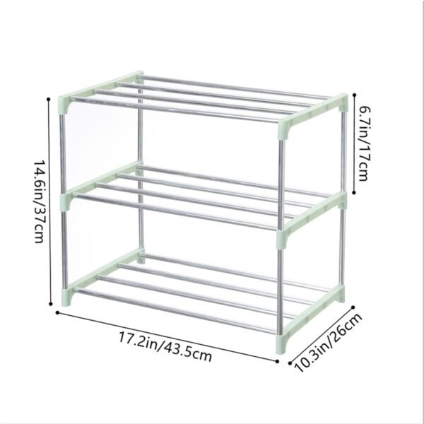 Stackable Small Shoe Rack, Entryway, Hallway and Closet Space Saving Storage and Organization (3-Tier, Green) - Image 3
