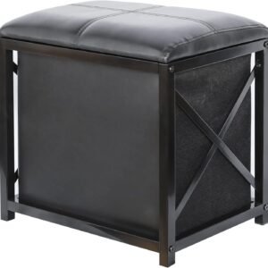 Storage Ottoman, Small Ottoman Foot Rest with Thicker Foam Padded, Faux Leather Ottoman Storage Cubes with Lids Ottoman for Living Room, Bedroom 16.5″*11.8″*15.6″ Black