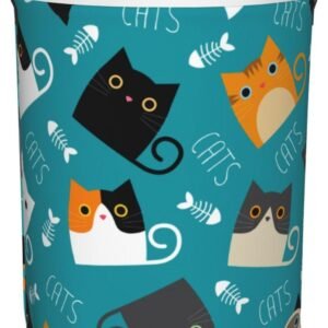 Funny Cats Round Laundry Hamper Cute Cartoon Design Storage Basket Toys Clothes Organizer Bin For Home Bathroom Bedroom Dorm Nursery, 38l