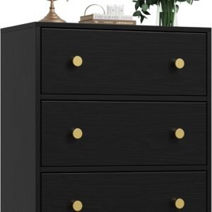 Nicehill 3 Drawer Dresser, Black Nightstand for Bedroom with Drawers, Small Dresser Bedside Table Chest of Drawers for Bedroom, Hallway, Entryway, Closets,Kids’ Room (Black)