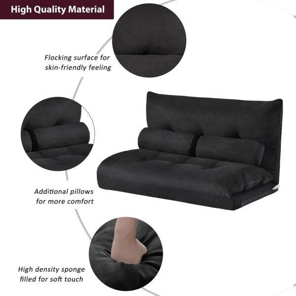 Harper & Bright Designs Adjustable Floor Sofa Couch with 2 Pillows, Foldable Lazy Sofa Sleeper Bed for Reading Gaming Sleeping(Black) - Image 7