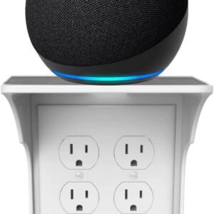 Storage Theory Power Perch Double Wall Outlet Shelf (White 1pk) – Smart Home Organization Bedroom, Space Saving Bathroom Organization for Toothbrushes, Speakers, Echo, Cell Phones. Easy Installation.