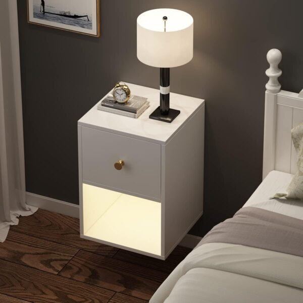 Floating Nightstand with Motion Sensor Light Wall Mounted Shelf with Drawer and Open Storage Shelf - Image 3