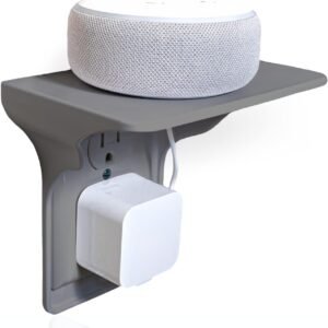 BeraTek Industries Power Perch Single Wall Outlet Shelf | Home Wall Shelf Organizer for Bathroom, Kitchen, Bedrooms, Dorm Room | Cord Management and Easy Installation (Gray, 1 Pack)