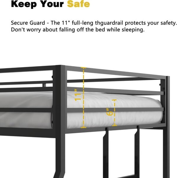 Metal Bunk Bed Frame,Twin Over Full Bunk Bed,Twin Over Twin Bunk Bed for Kids, Teens & Adults Bunk Bed with Stairs & Flat Rungs,No Box Spring Needed,for Small Spaces, Twin-Over-Full (Black) - Image 5