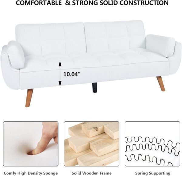 Betoko Futon Sofa Bed Modern Convertible Sleeper Sofa, Corduroy Twin Size Futon Couch Comfy Recliner Loveseat Sofa with Adjustable Backrest for Living Room Small Spaces (White) - Image 6