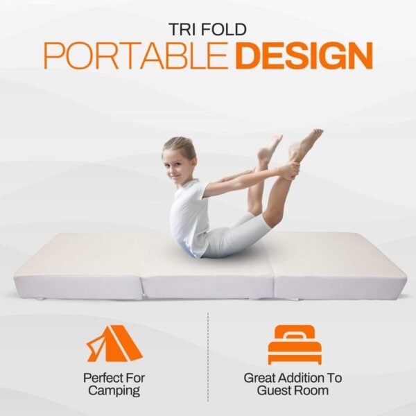 Cheer Collection Tri-Fold Memory Foam Mattress - 4" Thick Gel Infused Foam Folding Bed for Guests, Small Size - 25" x 75" - Image 7