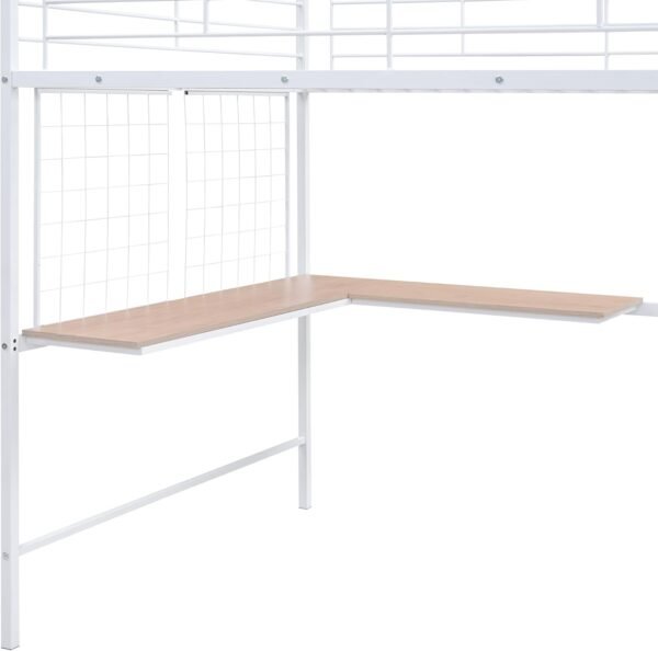 BIADNBZ Full Size Loft Bed with Desk and Grid, Stylish Metal Bedframe with Lateral Storage Ladder and Wardrobe, for Kids Teens Adults, White - Image 7