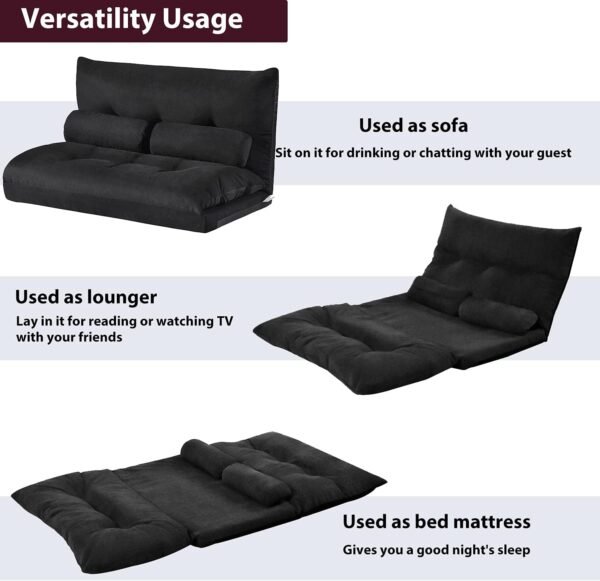 Harper & Bright Designs Adjustable Floor Sofa Couch with 2 Pillows, Foldable Lazy Sofa Sleeper Bed for Reading Gaming Sleeping(Black) - Image 8