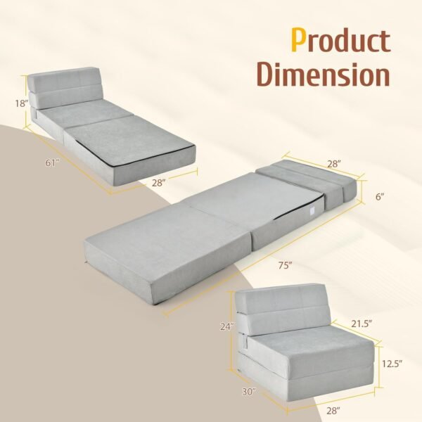 Giantex Convertible Sofa Bed, Floor Couch Sleeper, Folding Futon Guest Bed, Modern Chaise Lounge Upholstered Padded Cushion, Large Accent Chair Living Room Bedroom Gray - Image 3
