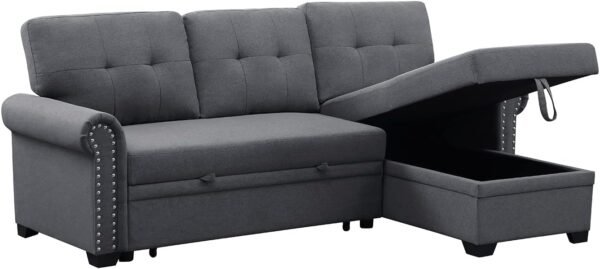 Convertible Sleeper Sofa with Pull Out Bed, 3-Seat Sofa Bed Sleeper Couch with Storage Chaise Lounge for Apartment, Living Room, Home Office, Guest Room - Image 7