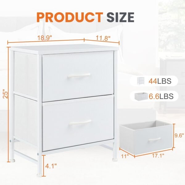 Nightstand with 2 Drawers, Bedside Table Small Dresser with Removable Fabric Bins, Night Stand, Bedside Furniture, End Table with Fabric Bins for Bedroom, Nursery, Closet, Living Room - Image 3