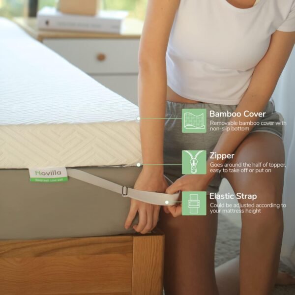 Novilla 4 Inch King Size Mattress Topper, Medium Firm Memory Foam Mattress Topper King, Gel Infused for Motion Isolation & Pressure Relieving, with Breathable Cover, King Size - Image 5