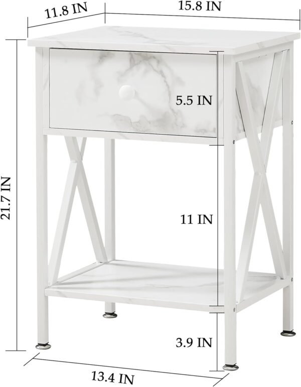 VECELO Night Stands for Bedroom Rustic Bedside End Tables with Drawer Storage, Nightstand (Set of 2), White(Set of 2) - Image 3