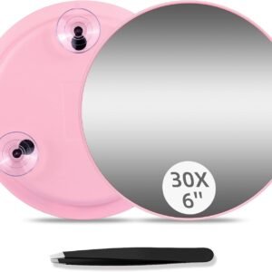 Round 30X Magnifying Mirror, 6” Makeup Magnifying Mirror High Magnificaiton 30x Mirror with Suction Cups, Compact Magnifying Mirror and Tweezers, 30X Travel Magnifying Mirror Makeup 30x Magnification