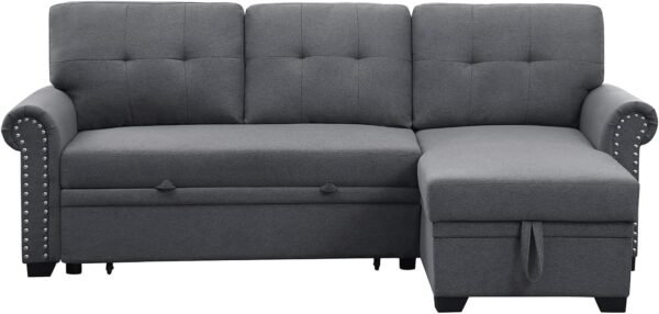 Convertible Sleeper Sofa with Pull Out Bed, 3-Seat Sofa Bed Sleeper Couch with Storage Chaise Lounge for Apartment, Living Room, Home Office, Guest Room - Image 9