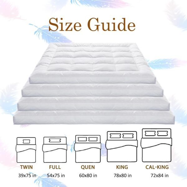 WhatsBedding 5 Inch Goose/Duck Feather Bed Full Size, 100% Cotton Extra Thick Mattress Topper, 2500GSM Overfilled Pillow Top, Hotel Collection Mattress Topper, 54x75 in - Image 7