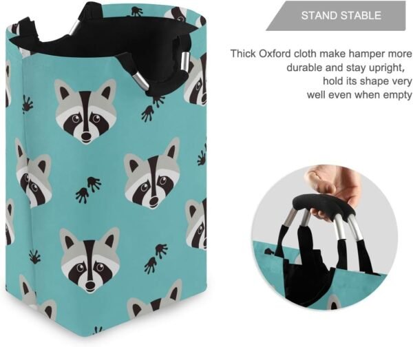 Animal Cute Raccoon Laundry Basket Collapsible Laundry Hamper Bag Oxford Fabric Laundry Bin Large Storage Basket with Handles for Kid Room Toy Bin Bathroom Clothing Organizer Nursey Hamper - Image 3