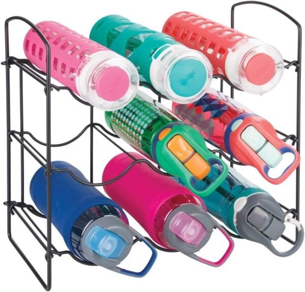 mDesign Metal Wire Free-Standing Water Bottle Rack - Storage Organizer for Kitchen Countertops, Matte Black - Image 5