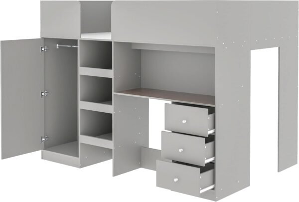 Full Size Loft Bed with Wardrobes and Desk,Wooden Frame with Storage Stairs and Cabinet Built-in 3 Drawers for Kids Adults Girls,Gray - Image 6