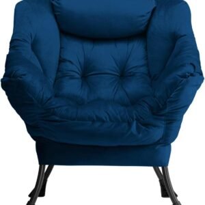 AcozyHom Modern Velvet Fabric Lazy Chair, Accent Cotton Contemporary Lounge Chair, Single Steel Frame Leisure Sofa Chair with Armrests and A Side Pocket, Thick Padded Back, Royal Blue