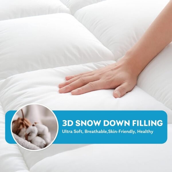 Twin Mattress Topper, Extra Thick Mattress Pad Cover for Back Pain with Soft Down Alternative Fill, Cooling Breathable Pillow Top Protector with 8-21 Inch Deep Elastic Pocket (39x75 Inches, White) - Image 4