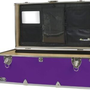 C&N Footlockers – Full-Size Happy Camper Trunk w/Lidmate Organizer – #1 Summer Camp Trunk – Made in the USA – Steel Footlocker with Lid Stay – 32 x 18 x 13.5 Inches (Purple)