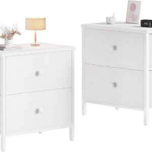 BOLUO White Nightstands Set of 2, 2 Drawer Dresser for Bedroom Night Stand Small Dresser End Table with Drawers Modern