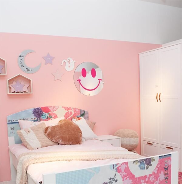Cute Teenage Girl Room Smiling Face Decorative Mirror Academy Style Smile Dark Pink Room Decoration Aesthetics Mirror Prep Room Decoration 12 inch Fashion Round Bedroom Acrylic Wall Mirror Youth Room - Image 3