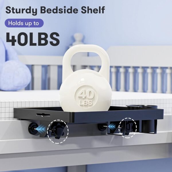 Bedside Shelf, Bunk Bed Table Shelf for Top Bunk, Black Clip On Nightstand with Removable Cup Holder&Power Strip Holder, Bunk Bed Tray for Dorm Bed&Loft Bed,College Dorm Room Essentials for Girls,Guys - Image 7