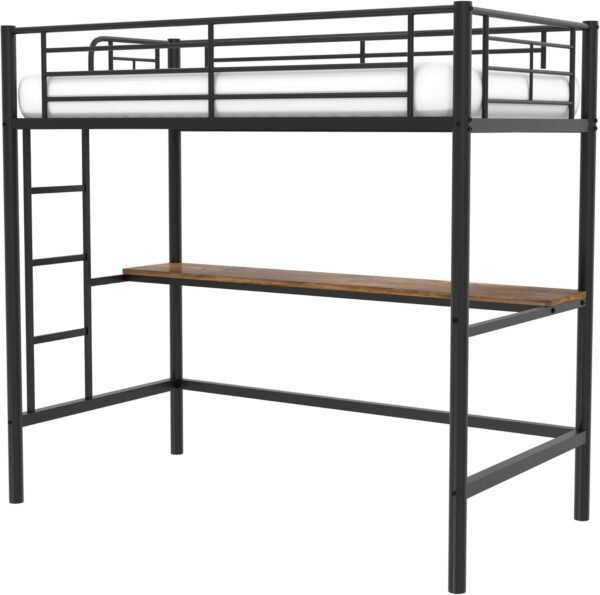 VECELO Loft Bed Twin Size with Desk, Metal Bedframe with Removable Ladder and Safety Guardrail, No Box Spring Needed, Space Saving, Noise Free, Black - Image 7