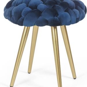 Asense Round Ottoman Footrest Stool Modern Velvet Footstool Seat Soft Padded Dressing Vanity Stool with Anti-Skid Iron Legs