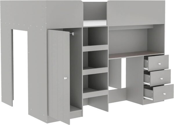 Full Size Loft Bed with Wardrobes and Desk,Wooden Frame with Storage Stairs and Cabinet Built-in 3 Drawers for Kids Adults Girls,Gray - Image 5