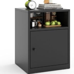 Metal Night Stand, Black Bedside Table with Open Shelf, Small Nightstand, Small Dresser, Side Table with Storage for Bedroom and Living Room 19.6″ H x 14.9″ W x 13.3″ D