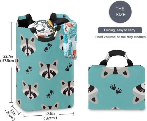 Animal Cute Raccoon Laundry Basket Collapsible Laundry Hamper Bag Oxford Fabric Laundry Bin Large Storage Basket with Handles for Kid Room Toy Bin Bathroom Clothing Organizer Nursey Hamper - Image 5