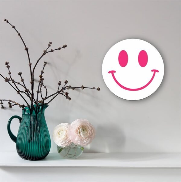 Cute Teenage Girl Room Smiling Face Decorative Mirror Academy Style Smile Dark Pink Room Decoration Aesthetics Mirror Prep Room Decoration 12 inch Fashion Round Bedroom Acrylic Wall Mirror Youth Room - Image 5