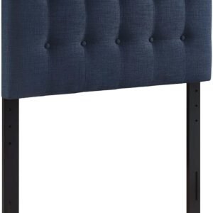 Modway Emily Tufted Button Linen Fabric Upholstered Twin Headboard in Navy