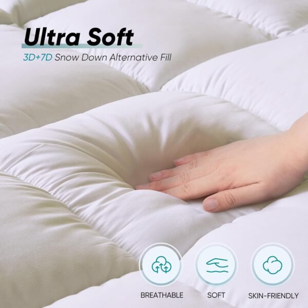 Twin XL Mattress Topper, 39x80 inch, Pillow Top, Washable, White - Image 5