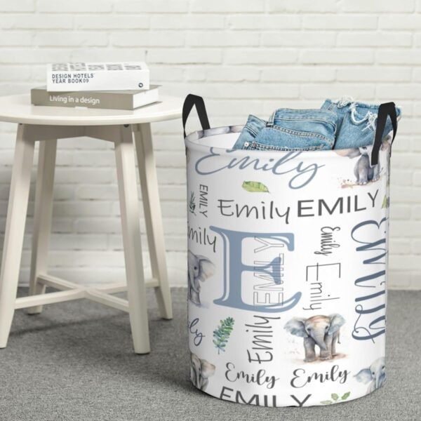 Personalized Elephant Baby Laundry Hamper Kids Name Laundry Baby Baskets Waterproof Storage Bin Custom Clothes Nursery Hampers Collapsible Hamper Baby Gift Baskets for Boy Girl - Image 6