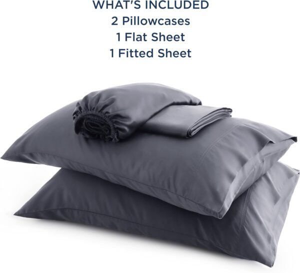 Bedsure Queen Sheet Set, Cooling Sheets for Queen Size Bed Set, Rayon Derived from Bamboo, Breathable & Soft Deep Pocket Up to 16", Hotel Luxury Silky Bedding Sheets & Pillowcases, Dark Grey - Image 6