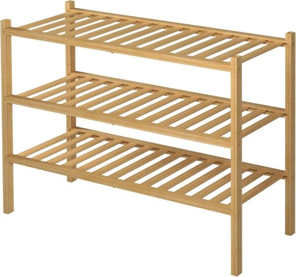 3 Tier Bamboo Shoe Rack for Closet Free Standing Wood Shoe Shelf Storage Organizer for Entryway Small Space Stackable 27"x11"x20" (Natural) - Image 8